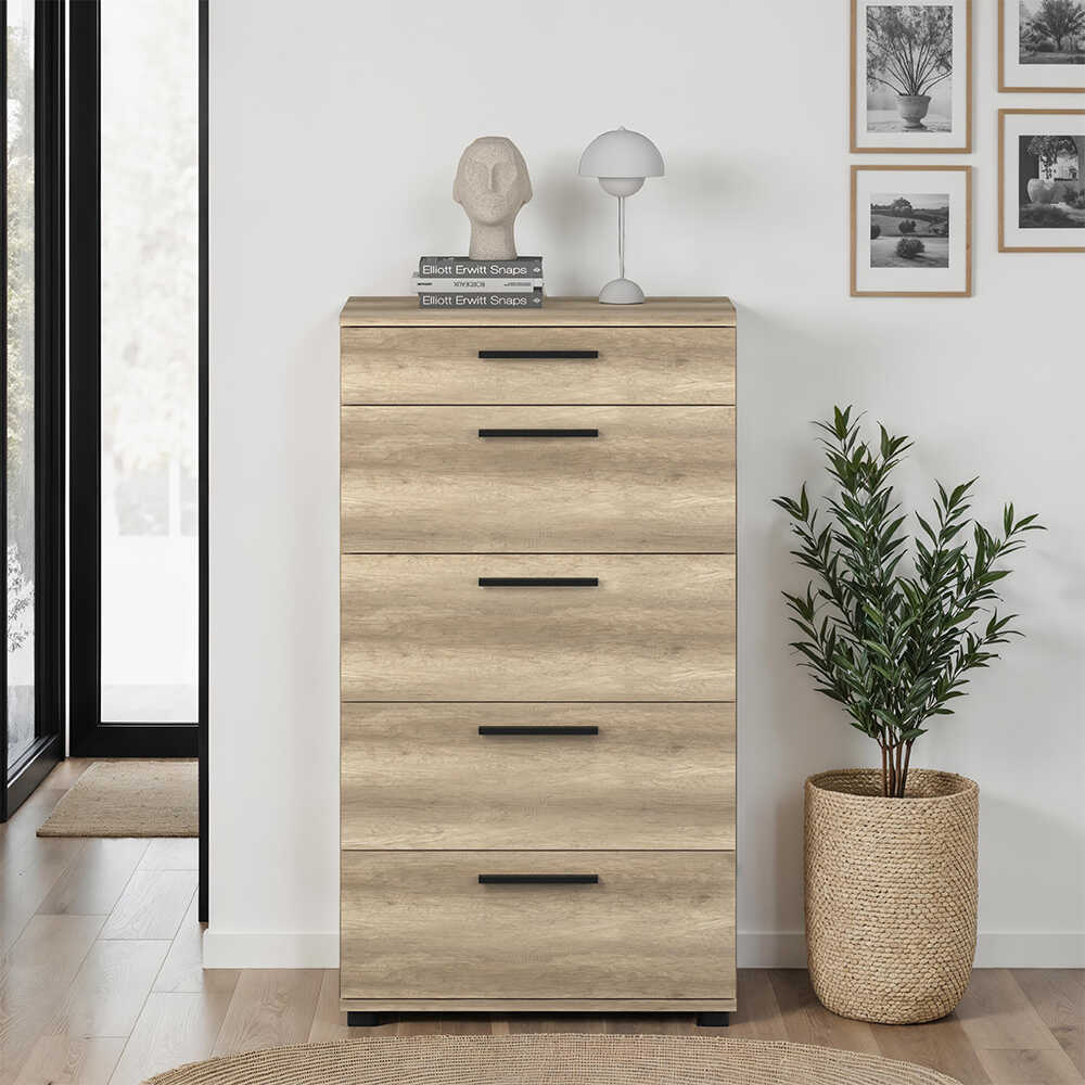 Trendline 5 Çekmeceli Şifonyer - Açık Ceviz (Tori) 60x108x44 cm (GxYxD)