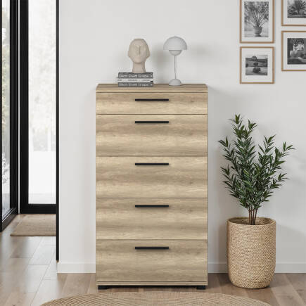 Trendline 5 Çekmeceli Şifonyer - Açık Ceviz (Tori) 60x108x44 cm (GxYxD) 