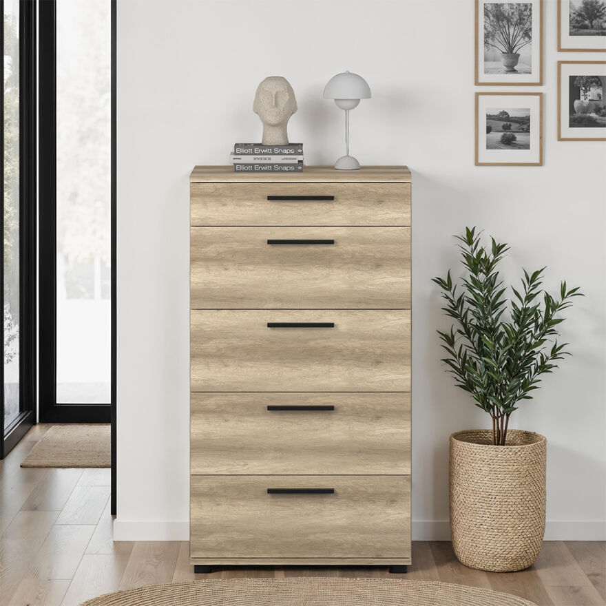 Trendline 5 Çekmeceli Şifonyer - Açık Ceviz (Tori) 60x108x44 cm (GxYxD) - 1