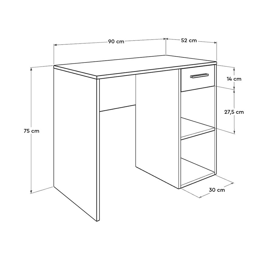Trendline Çekmeceli Çalışma Masası-Mat Beyaz 90x75x52 cm (GxYxD) - 3