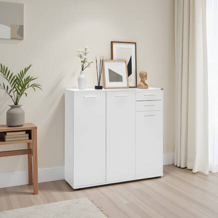 Trendline 3 Kapaklı 2 Çekmeceli Çok Amaçlı Dolap - Mat Beyaz 108x108x35 cm (GxYxD) 