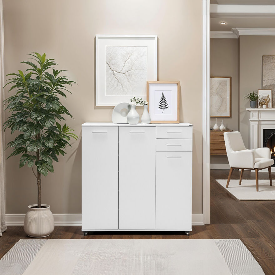 Trendline 3 Kapaklı 2 Çekmeceli Çok Amaçlı Dolap - Mat Beyaz 108x108x35 cm (GxYxD) - 1