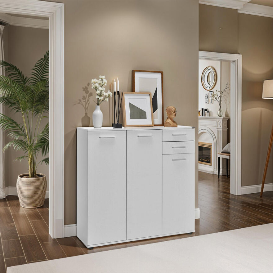 Trendline 3 Kapaklı 2 Çekmeceli Çok Amaçlı Dolap - Mat Beyaz 108x108x35 cm (GxYxD) - 6