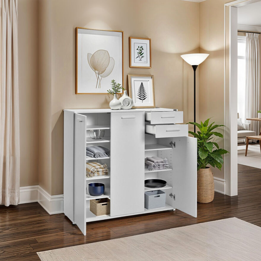 Trendline 3 Kapaklı 2 Çekmeceli Çok Amaçlı Dolap - Mat Beyaz 108x108x35 cm (GxYxD) - 5