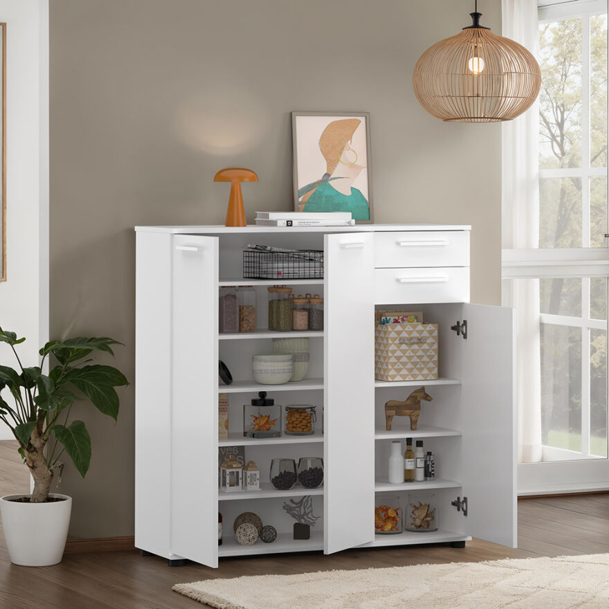Trendline 3 Kapaklı 2 Çekmeceli Çok Amaçlı Dolap - Mat Beyaz 108x108x35 cm (GxYxD) - 3