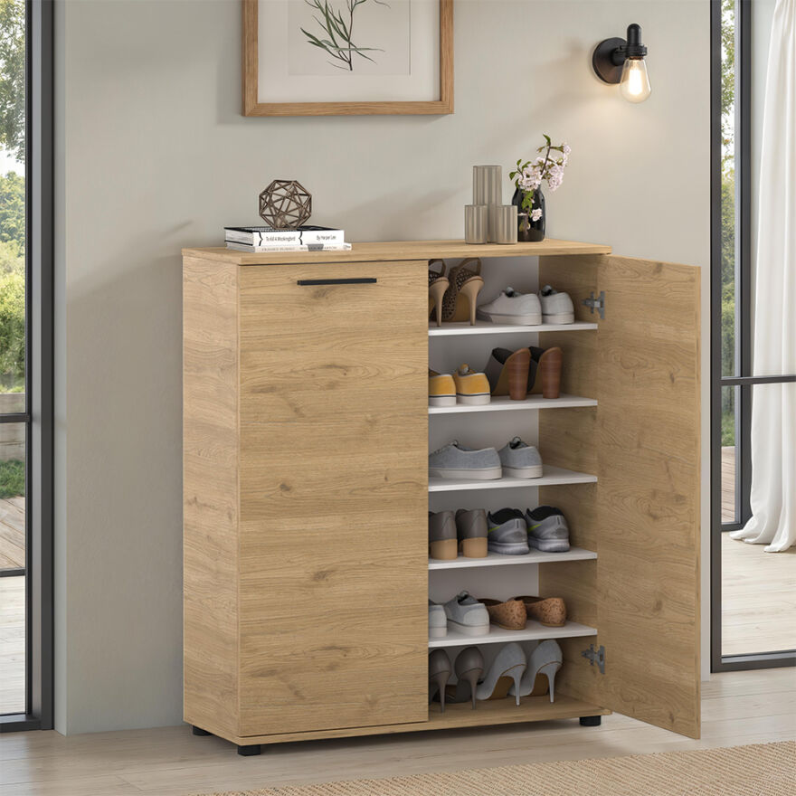 Trendline Çok Amaçlı İki Kapaklı 5 Raflı Dolap - Florida Meşe 91x108x35 cm - 2