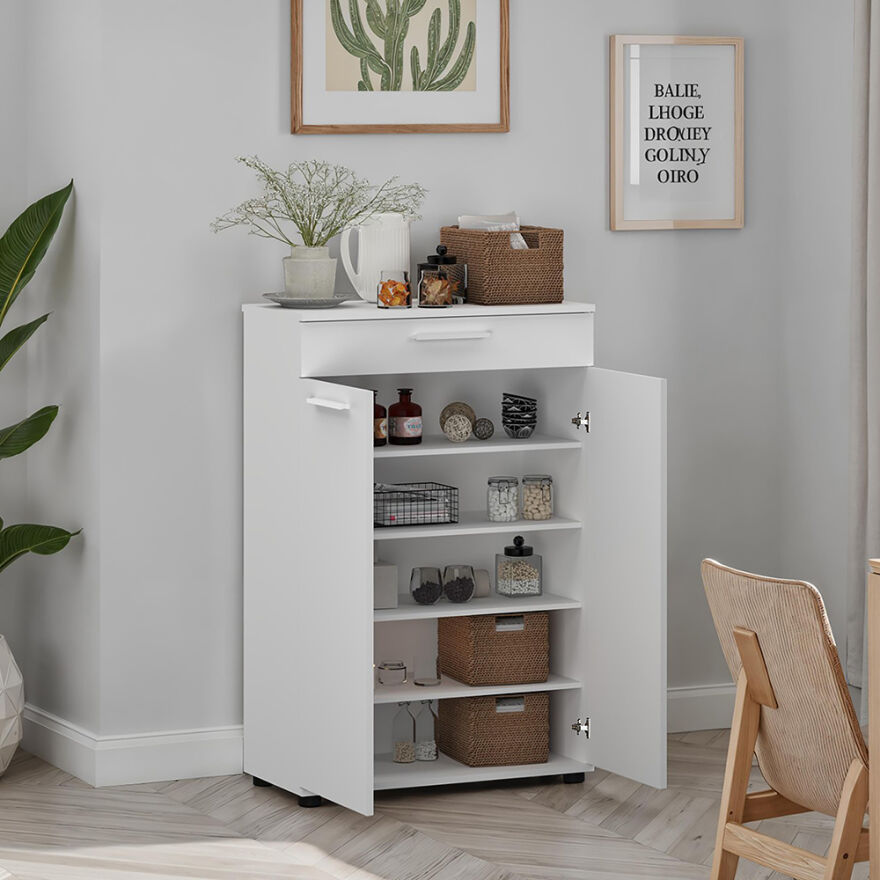 Trendline Kapaklı Çekmeceli Çok Amaçlı Dolap - Mat Beyaz 73x108x35 cm (GxYxD) - 2