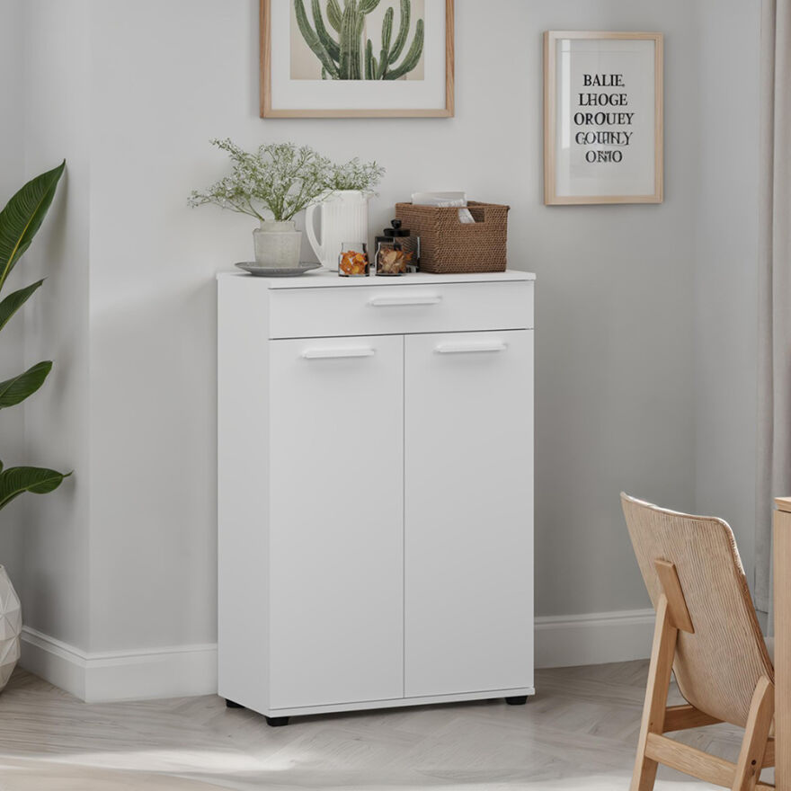 Trendline Kapaklı Çekmeceli Çok Amaçlı Dolap - Mat Beyaz 73x108x35 cm (GxYxD) - 1