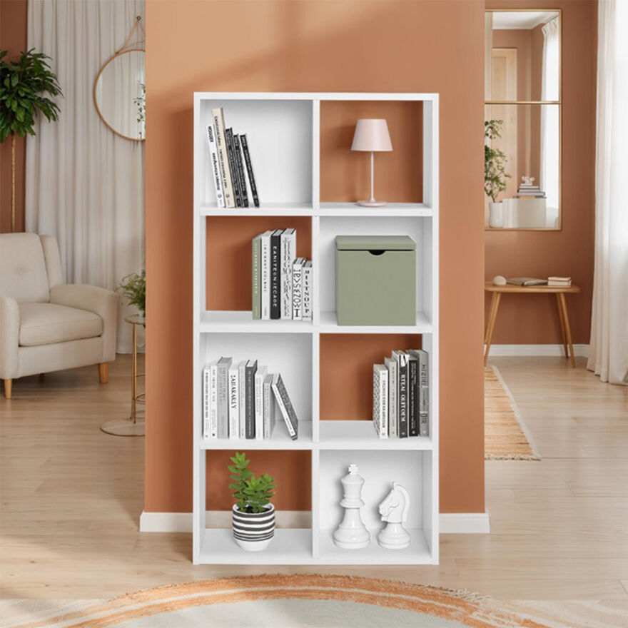 Vera 8 Bölmeli Kitaplık-Beyaz 61x121x30 cm (GxYxD) - 1