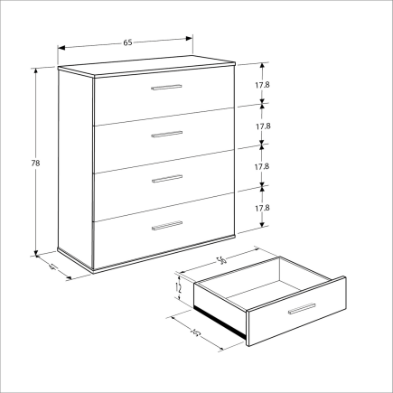Trendline Genç Odası Dört Çekmeceli Şifonyer Florida Meşe 65x78x41 cm - 9