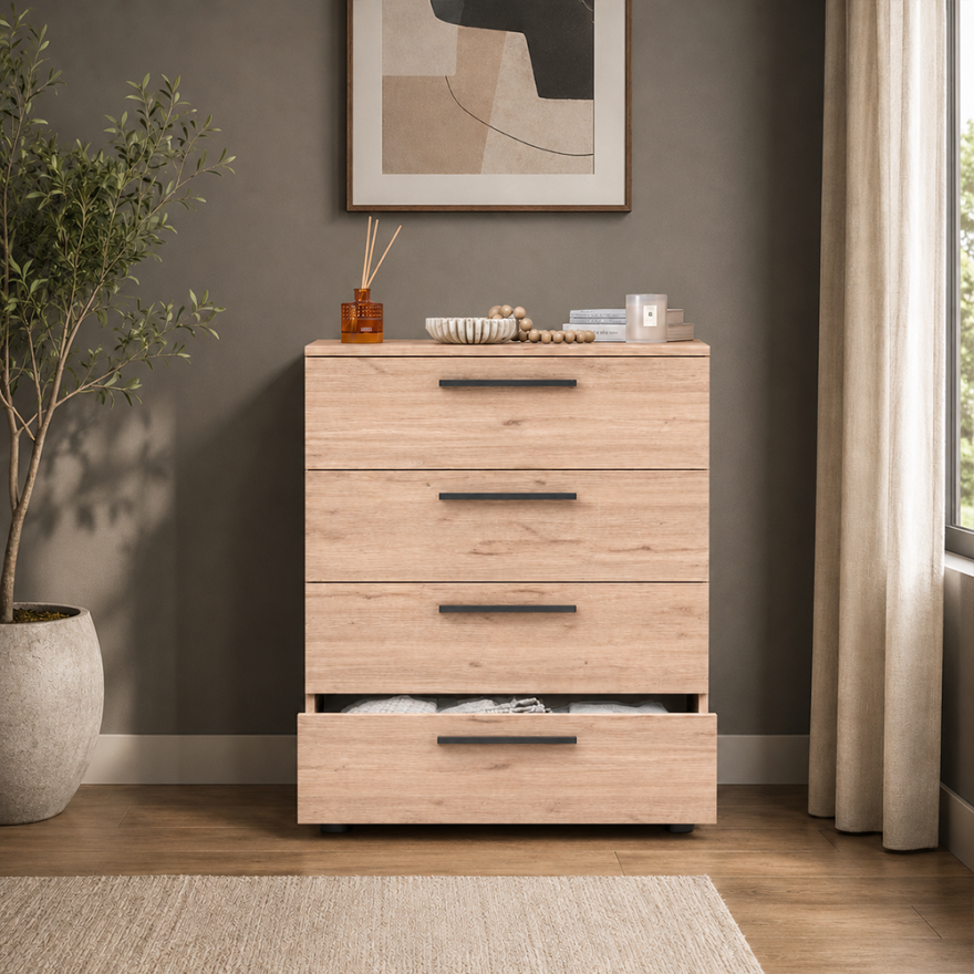 Trendline Genç Odası Dört Çekmeceli Şifonyer Florida Meşe 65x78x41 cm - 4