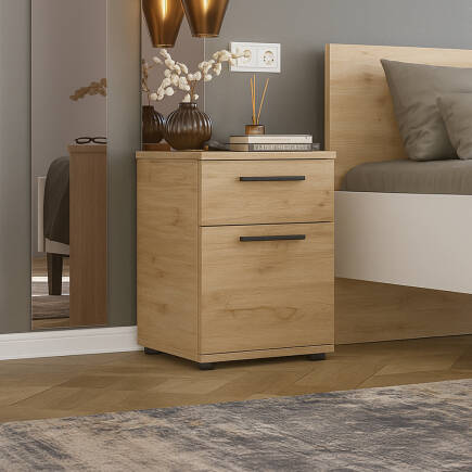 White Çekmeceli Kapaklı Komodin - Florida Meşe 40x57x41 cm