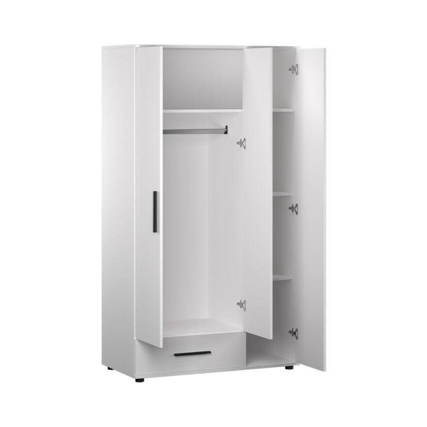 White 3 Kapaklı Tek Çekmeceli Gardırop-Mat Beyaz 103x187x52 cm (GxYxD) - 9