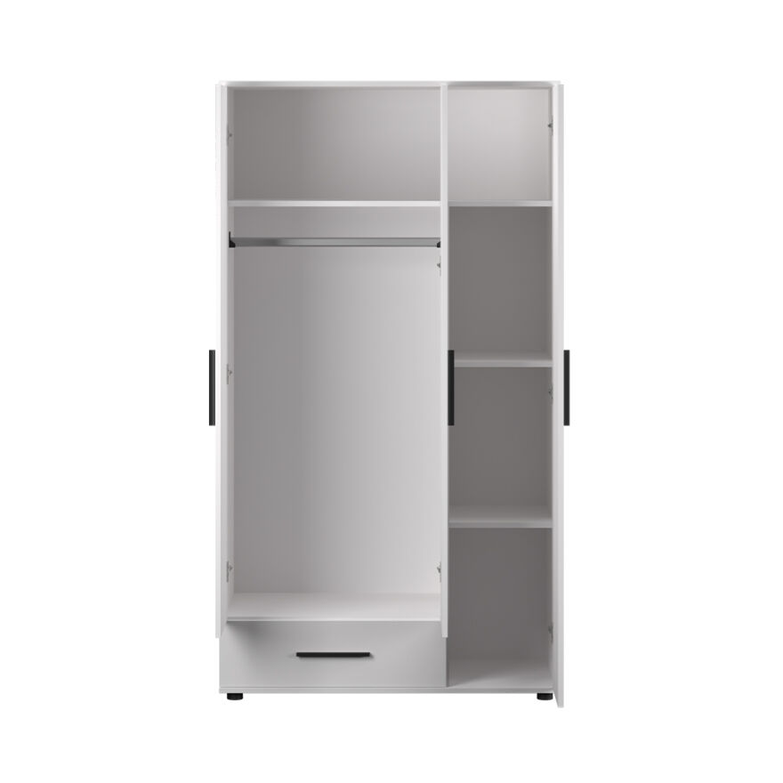 White 3 Kapaklı Tek Çekmeceli Gardırop-Mat Beyaz 103x187x52 cm (GxYxD) - 10