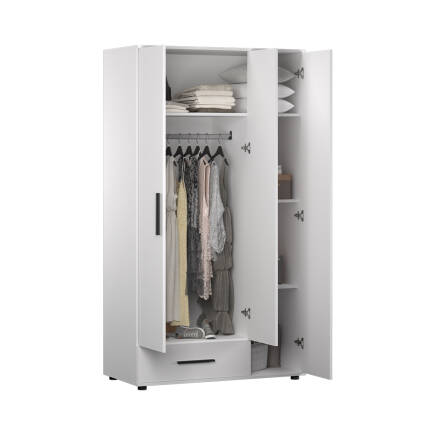 White 3 Kapaklı Tek Çekmeceli Gardırop-Mat Beyaz 103x187x52 cm (GxYxD) - 5