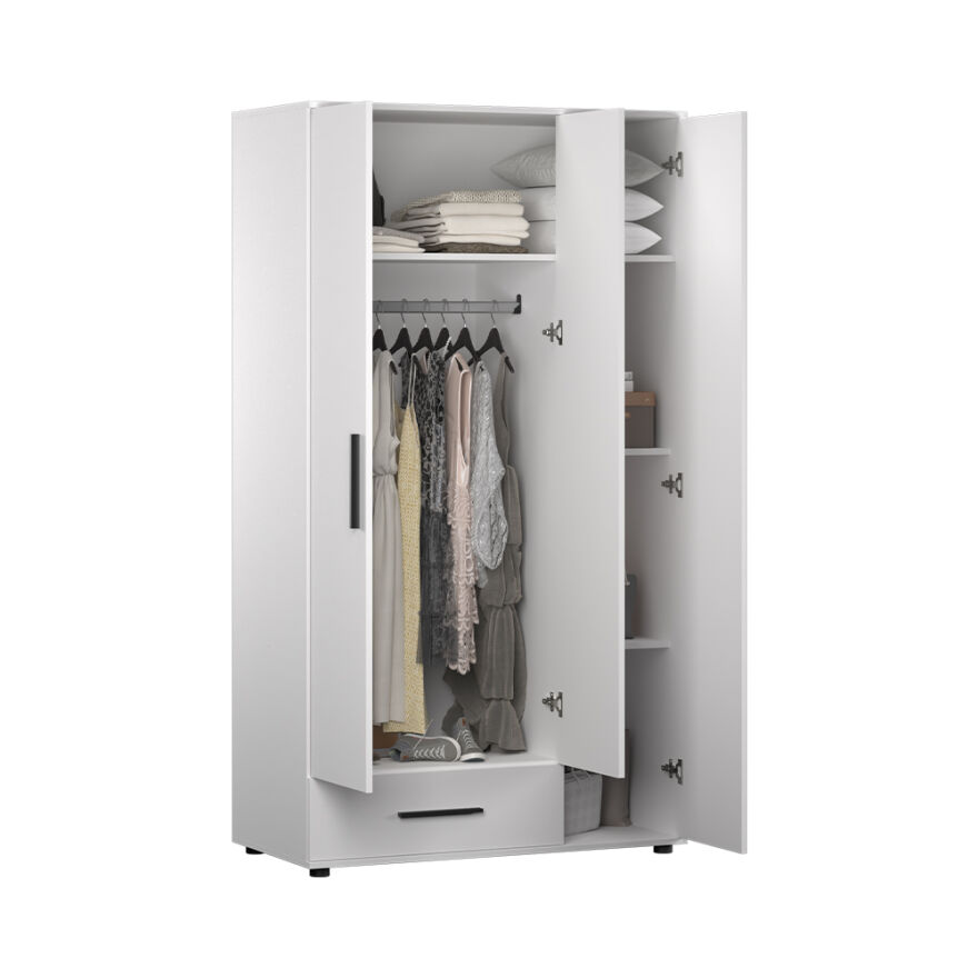 White 3 Kapaklı Tek Çekmeceli Gardırop-Mat Beyaz 103x187x52 cm (GxYxD) - 5