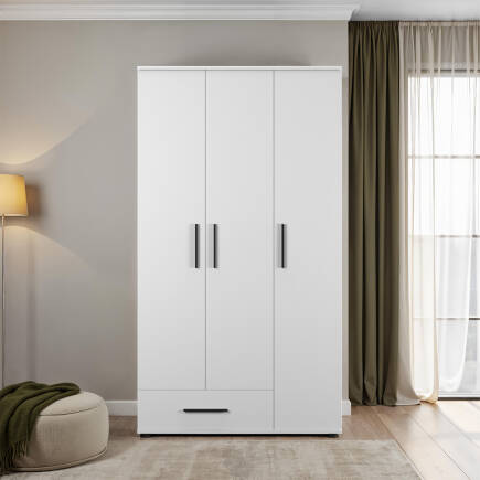 White 3 Kapaklı Tek Çekmeceli Gardırop-Mat Beyaz 103x187x52 cm (GxYxD) - 3