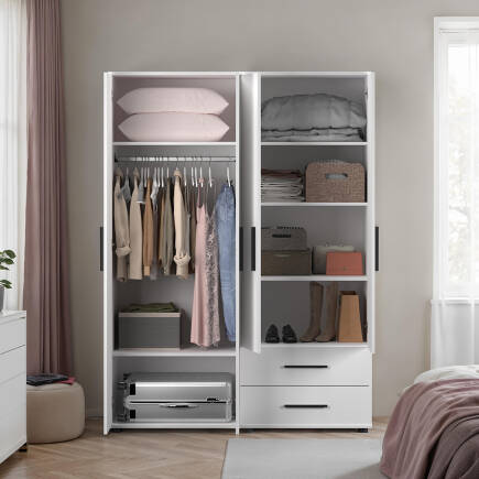 White 4 Kapaklı 2 Çekmeceli Gardırop-Mat Beyaz 137x187x52 cm (GxYxD) - 4