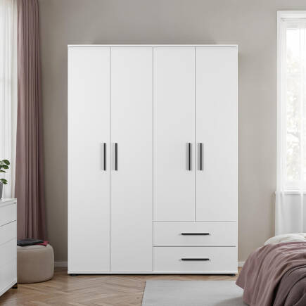 White 4 Kapaklı 2 Çekmeceli Gardırop-Mat Beyaz 137x187x52 cm (GxYxD) - 3