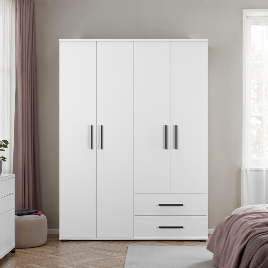 White 4 Kapaklı 2 Çekmeceli Gardırop-Mat Beyaz 137x187x52 cm (GxYxD) - 3