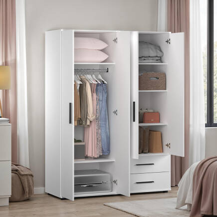 White 4 Kapaklı 2 Çekmeceli Gardırop-Mat Beyaz 137x187x52 cm (GxYxD) - Adore Mobilya (1)