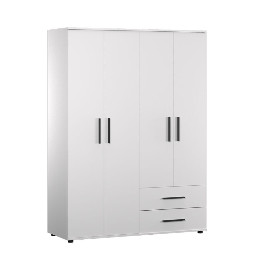 White 4 Kapaklı 2 Çekmeceli Gardırop-Mat Beyaz 137x187x52 cm (GxYxD) - 7