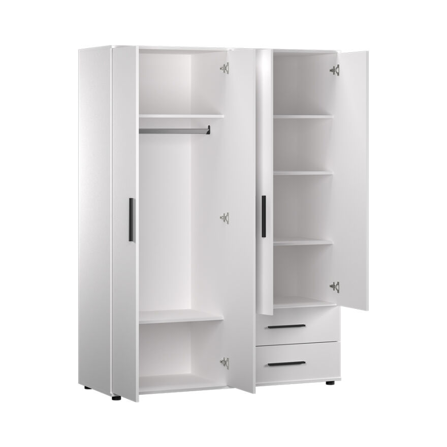 White 4 Kapaklı 2 Çekmeceli Gardırop-Mat Beyaz 137x187x52 cm (GxYxD) - 9