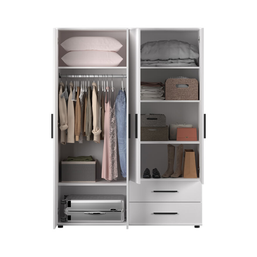 White 4 Kapaklı 2 Çekmeceli Gardırop-Mat Beyaz 137x187x52 cm (GxYxD) - 6