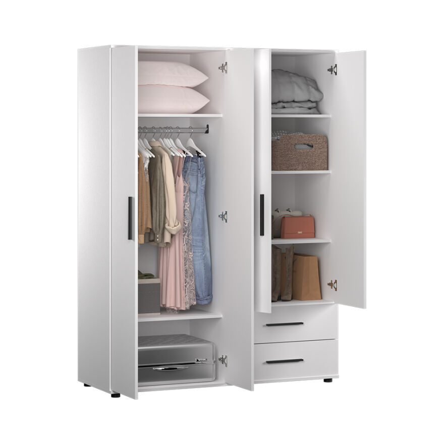 White 4 Kapaklı 2 Çekmeceli Gardırop-Mat Beyaz 137x187x52 cm (GxYxD) - 5