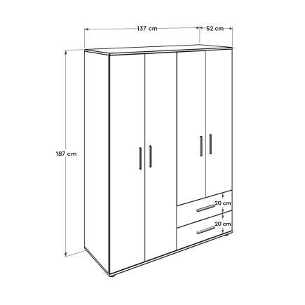 White 4 Kapaklı 2 Çekmeceli Gardırop-Mat Beyaz 137x187x52 cm (GxYxD) - 11