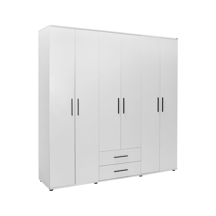 White 6 Kapaklı 2 Çekmeceli Gardırop-Mat Beyaz 206x213x52 cm (GxYxD) - 4