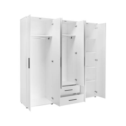 White 6 Kapaklı 2 Çekmeceli Gardırop-Mat Beyaz 206x213x52 cm (GxYxD) - 6