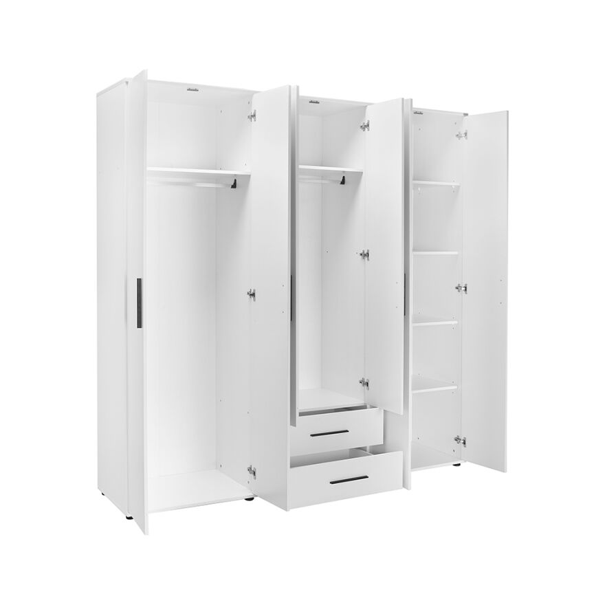 White 6 Kapaklı 2 Çekmeceli Gardırop-Mat Beyaz 206x213x52 cm (GxYxD) - 6