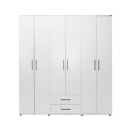 White 6 Kapaklı 2 Çekmeceli Gardırop-Mat Beyaz 206x213x52 cm (GxYxD) - 3