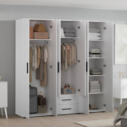 White 6 Kapaklı 2 Çekmeceli Gardırop-Mat Beyaz 206x213x52 cm (GxYxD) - 2