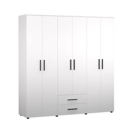 White 6 Kapaklı 2 Çekmeceli Gardırop-Mat Beyaz 206x213x52 cm (GxYxD) - 7