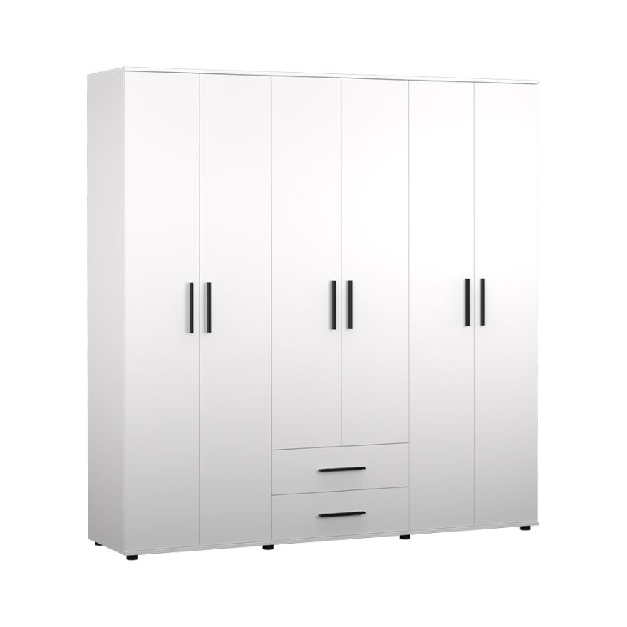 White 6 Kapaklı 2 Çekmeceli Gardırop-Mat Beyaz 206x213x52 cm (GxYxD) - 7