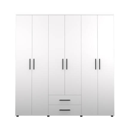 White 6 Kapaklı 2 Çekmeceli Gardırop-Mat Beyaz 206x213x52 cm (GxYxD) - 8