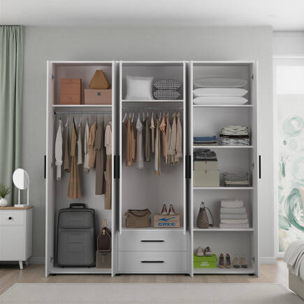 White 6 Kapaklı 2 Çekmeceli Gardırop-Mat Beyaz 206x213x52 cm (GxYxD) - 4