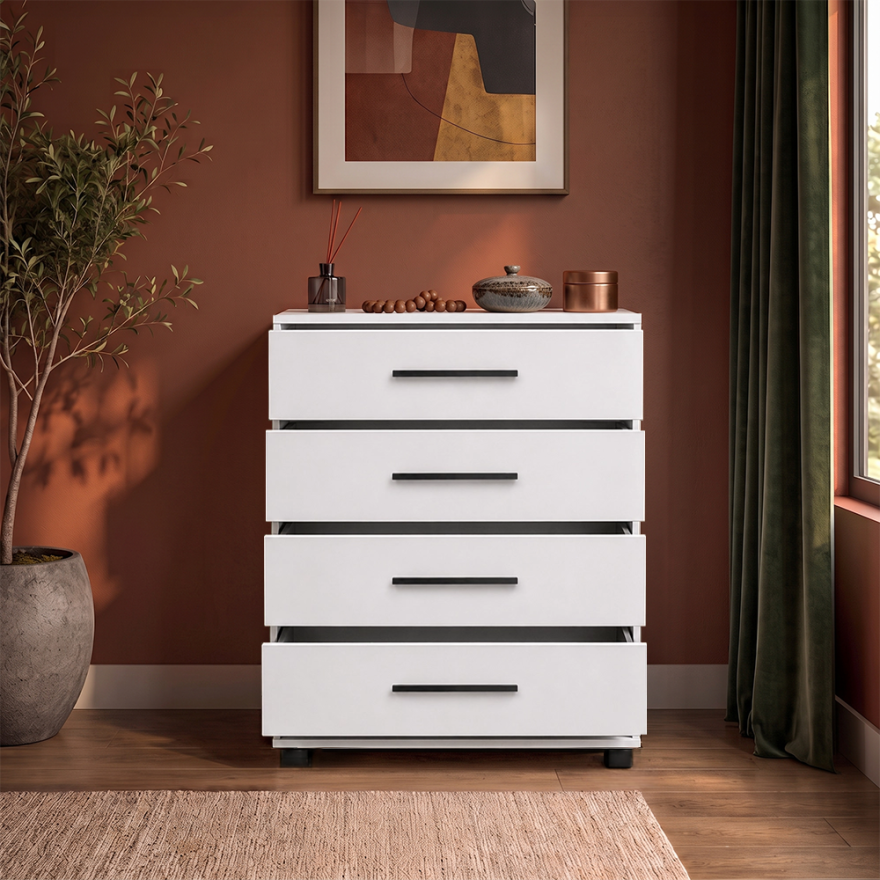 White 4 Çekmeceli Şifonyer - Mat Beyaz 65x78x41 cm (GxYxD) - 4