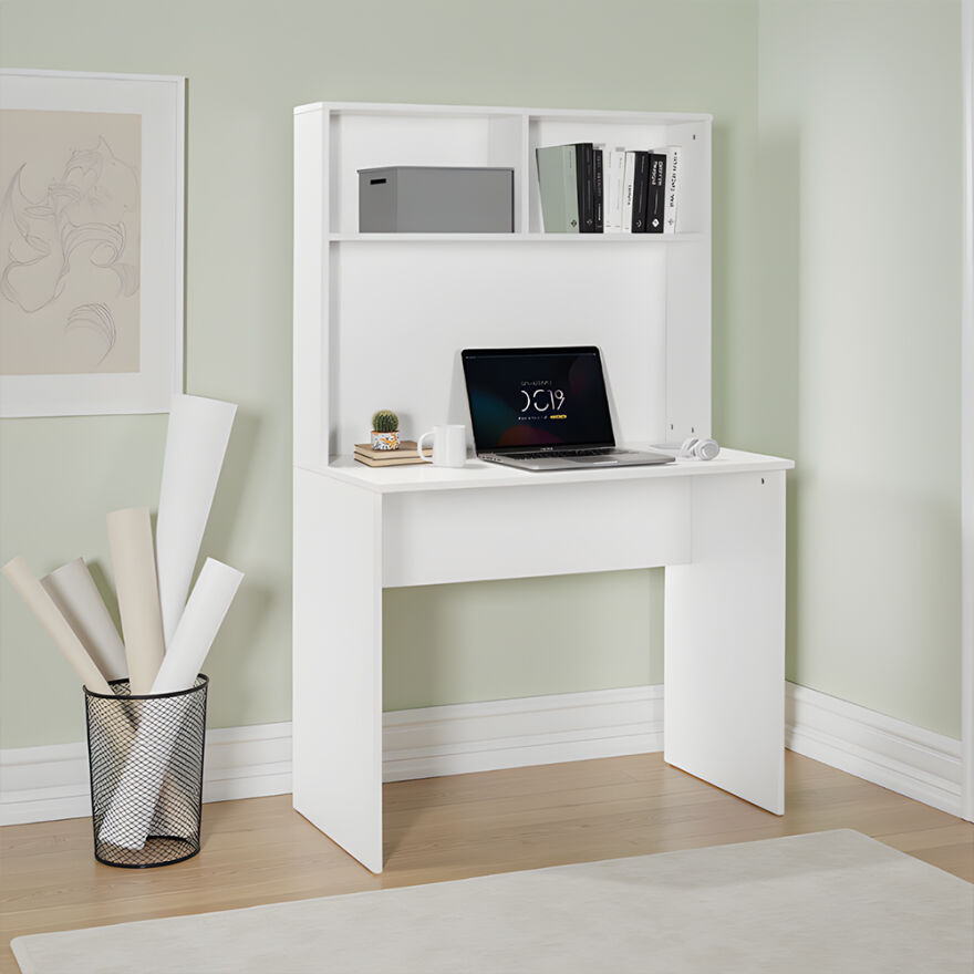 White Raflı Çalışma Masası-Mat Beyaz 90x148x52 cm (GxYxD) - 1