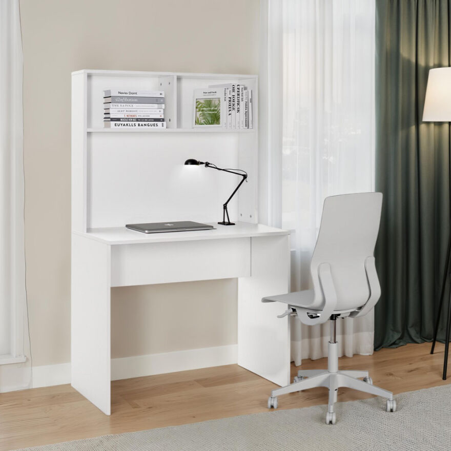 White Raflı Çalışma Masası-Mat Beyaz 90x148x52 cm (GxYxD) - 1